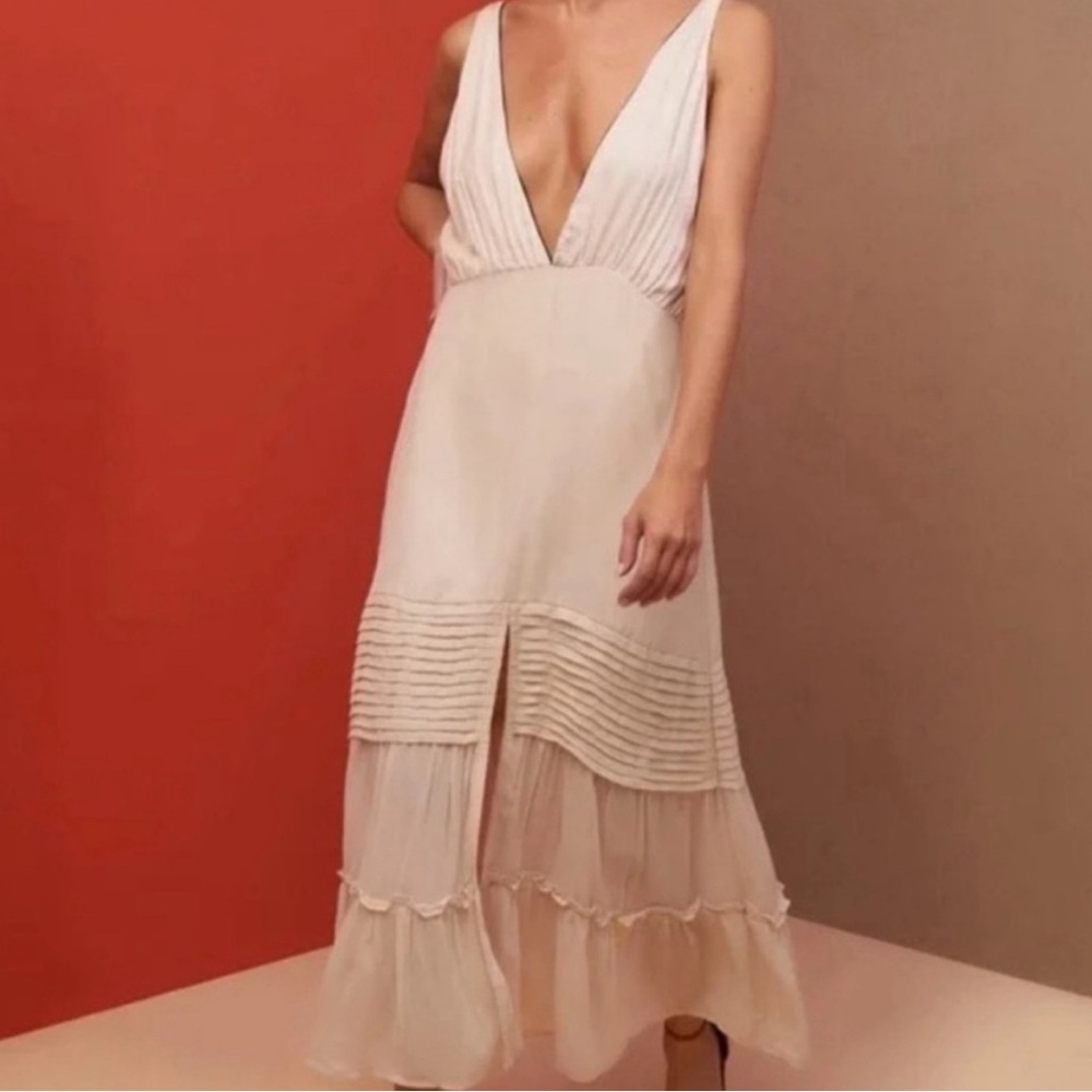 Aura The Label Tan Tiered Plunge Sundress